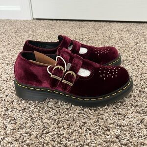 Dr. Martens Burgundy Velvet Loafers with Buckles